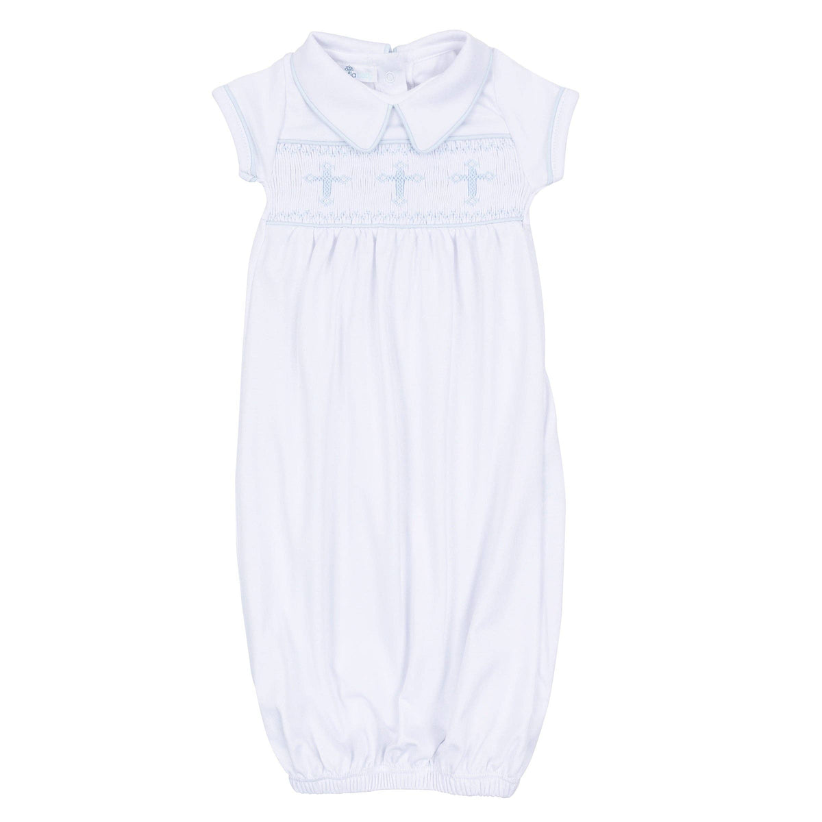 Forever Blessed Smocked Gown - White Light Blue