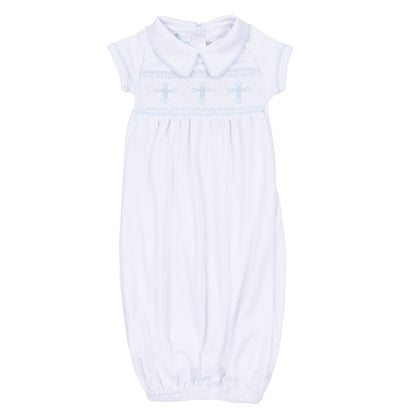 Forever Blessed Smocked Gown - White Light Blue