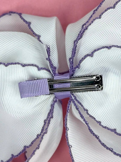 White with Lavender Moonstitch Hair Bow
