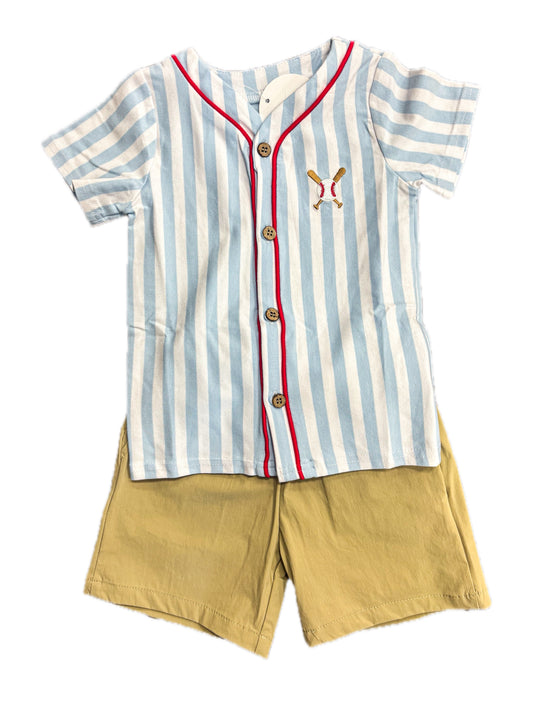 Blue Striped Baseball Top