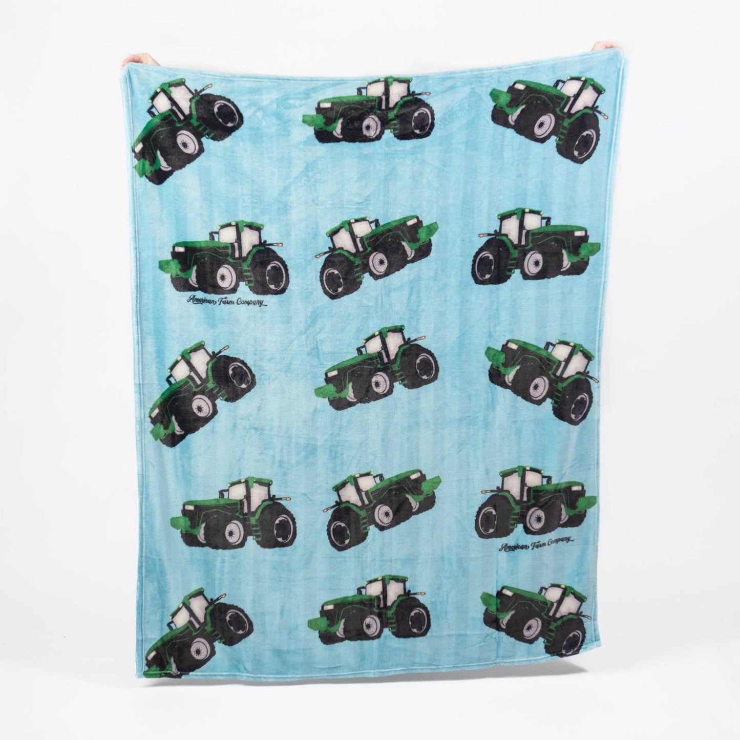 Summer Big Green Tractor Striped Plush Throw Blanket