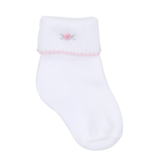 Grace Hand-Embroidered Socks - White Pink