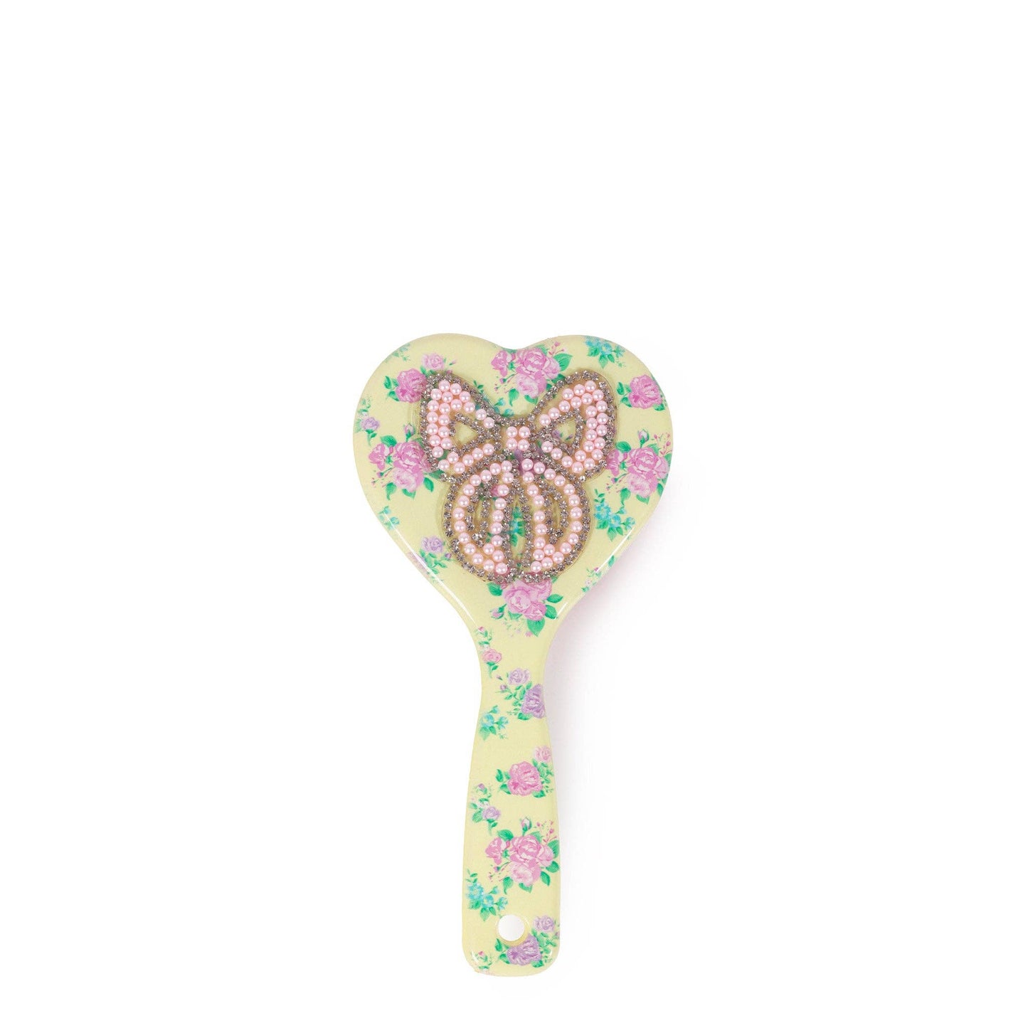 Bow Floral Printed Heart Shaped Hairbrush