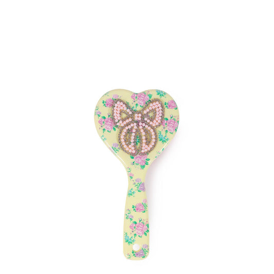 Bow Floral Printed Heart Shaped Hairbrush