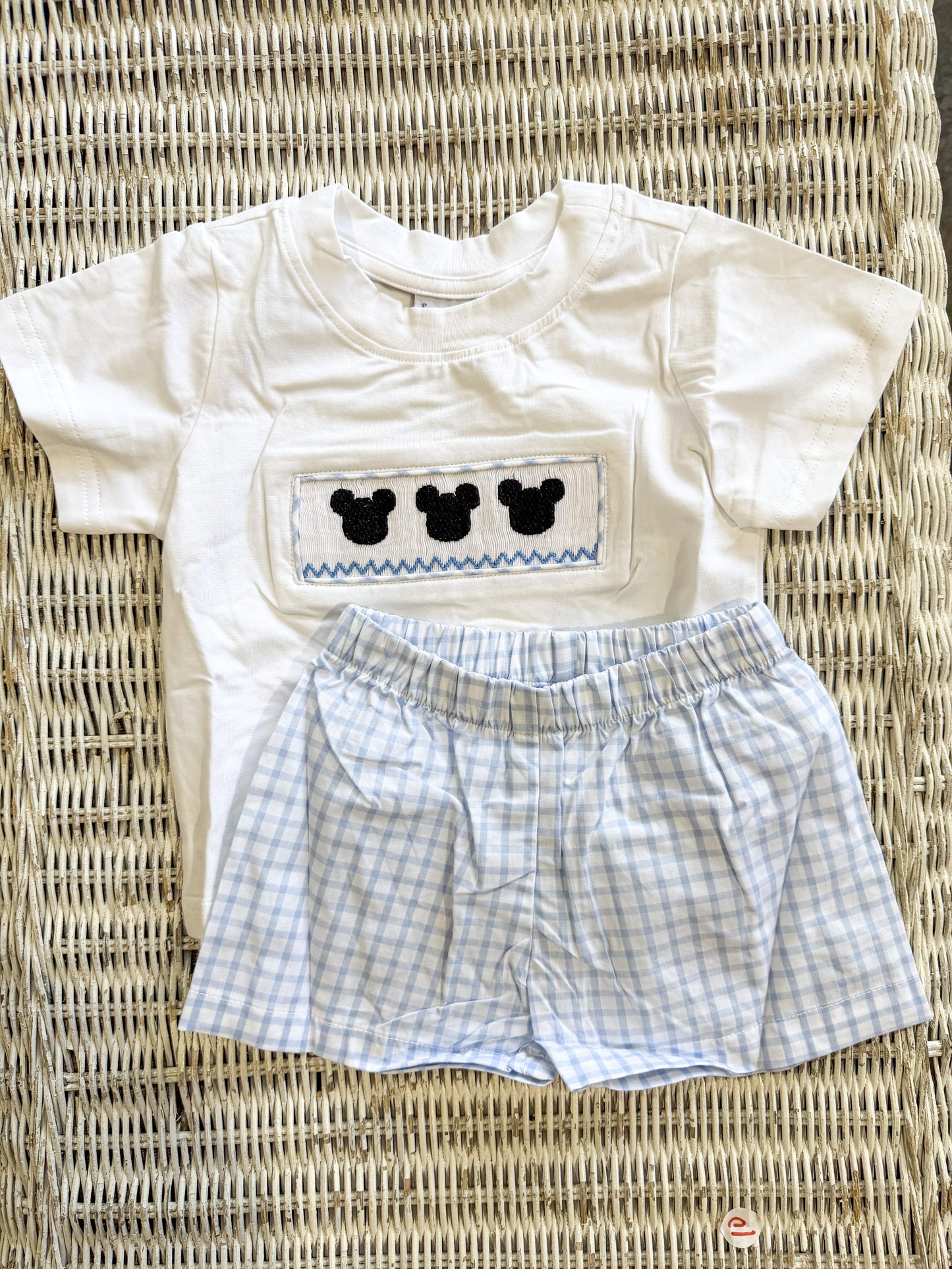 Hand Smock Blue Gingham Mouse Short Set