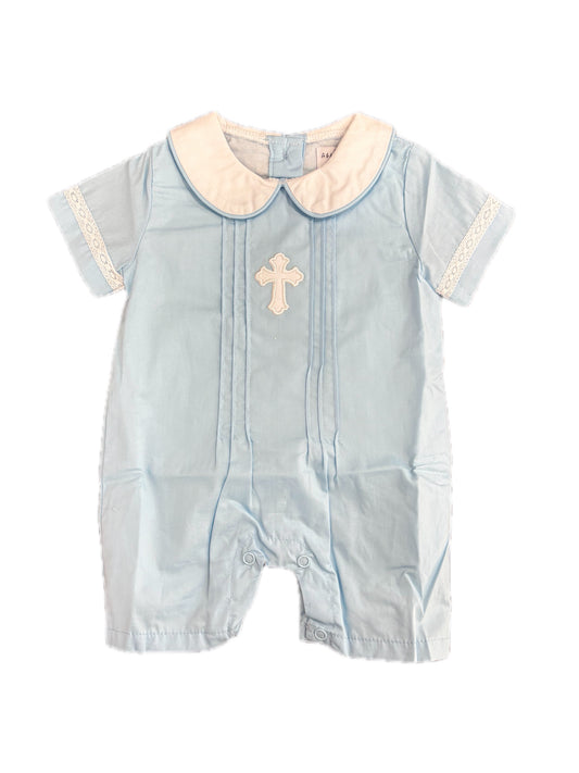 Blue Embroidered Cross Romper