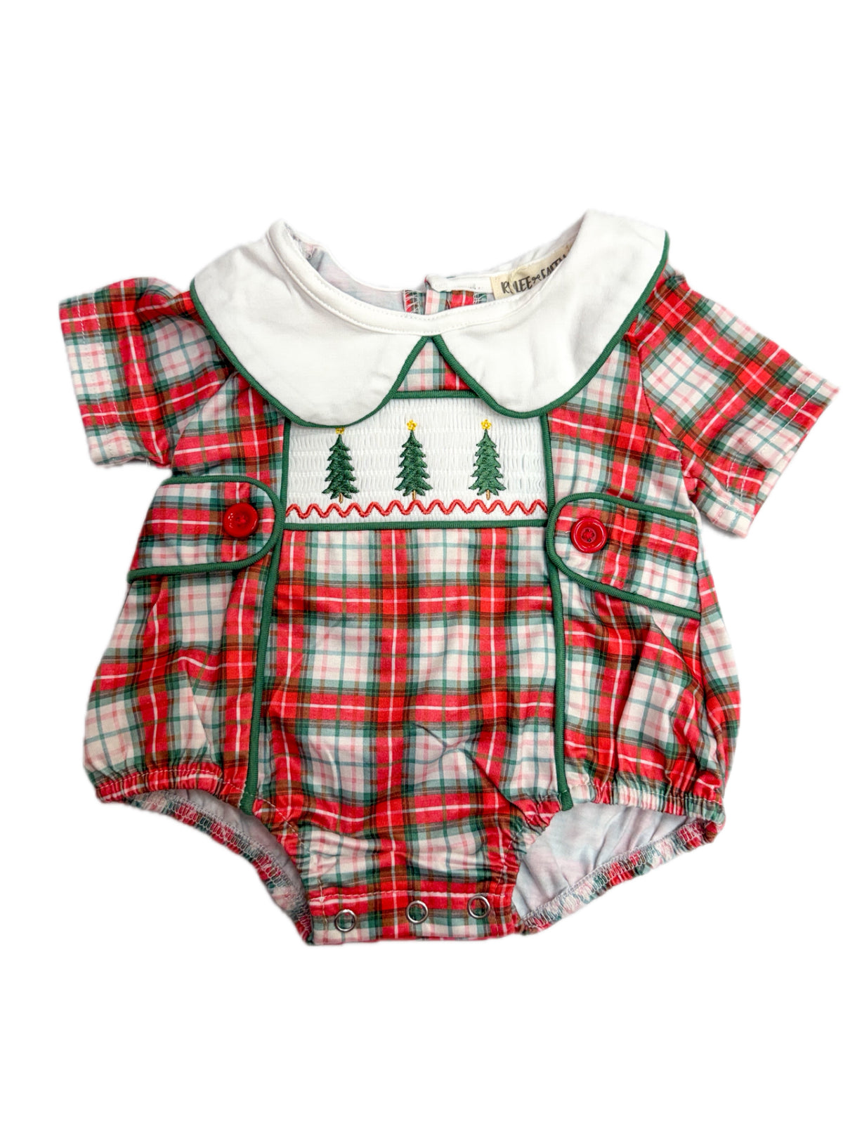 Boys Christmas Tree Plaid Smock Bubble