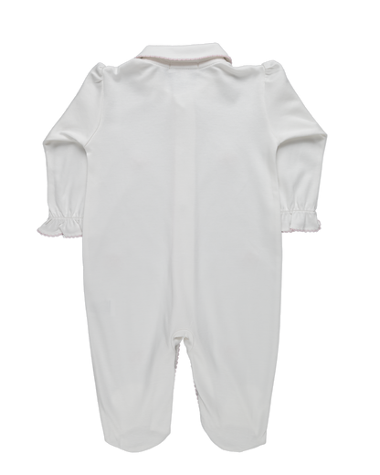 Baby Girl Cream Open Front Pink Tie Pima Jumpsuit