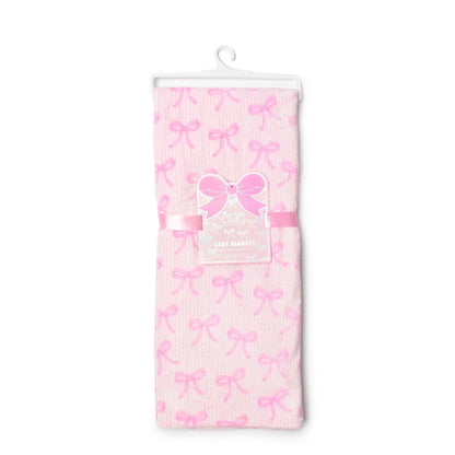 Fleece Striped Bow Printed Cozy Blanket