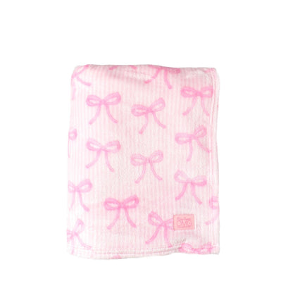 Fleece Striped Bow Printed Cozy Blanket