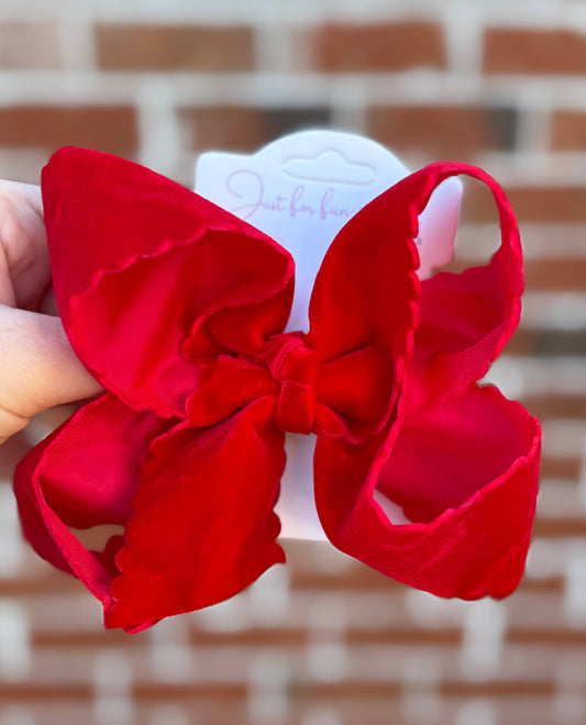 Scallop Velvet Red Holly Bow