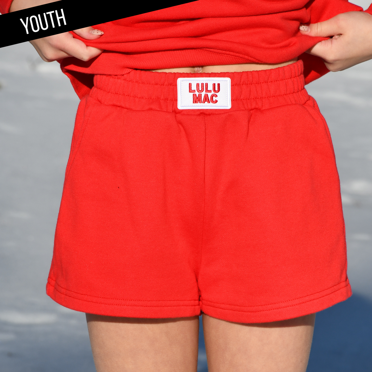 LULU MAC KID TERRY CLOTH SHORTS -RED