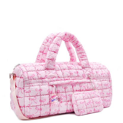 Quilted Scrunchies Bow Printed Large Duffle Bag