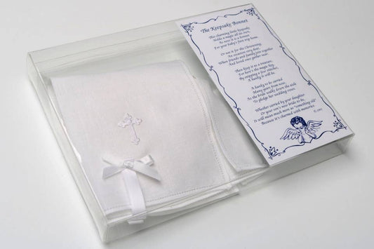 Linen Keepsake Baby Bonnet W/Cross