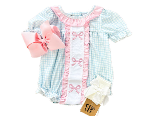 Aqua Bow Gingham Bubble