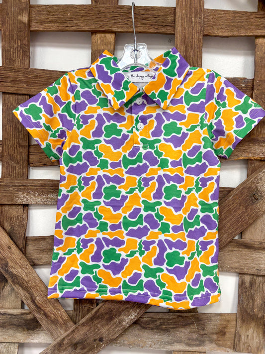 Mardi Gras Camo Polo