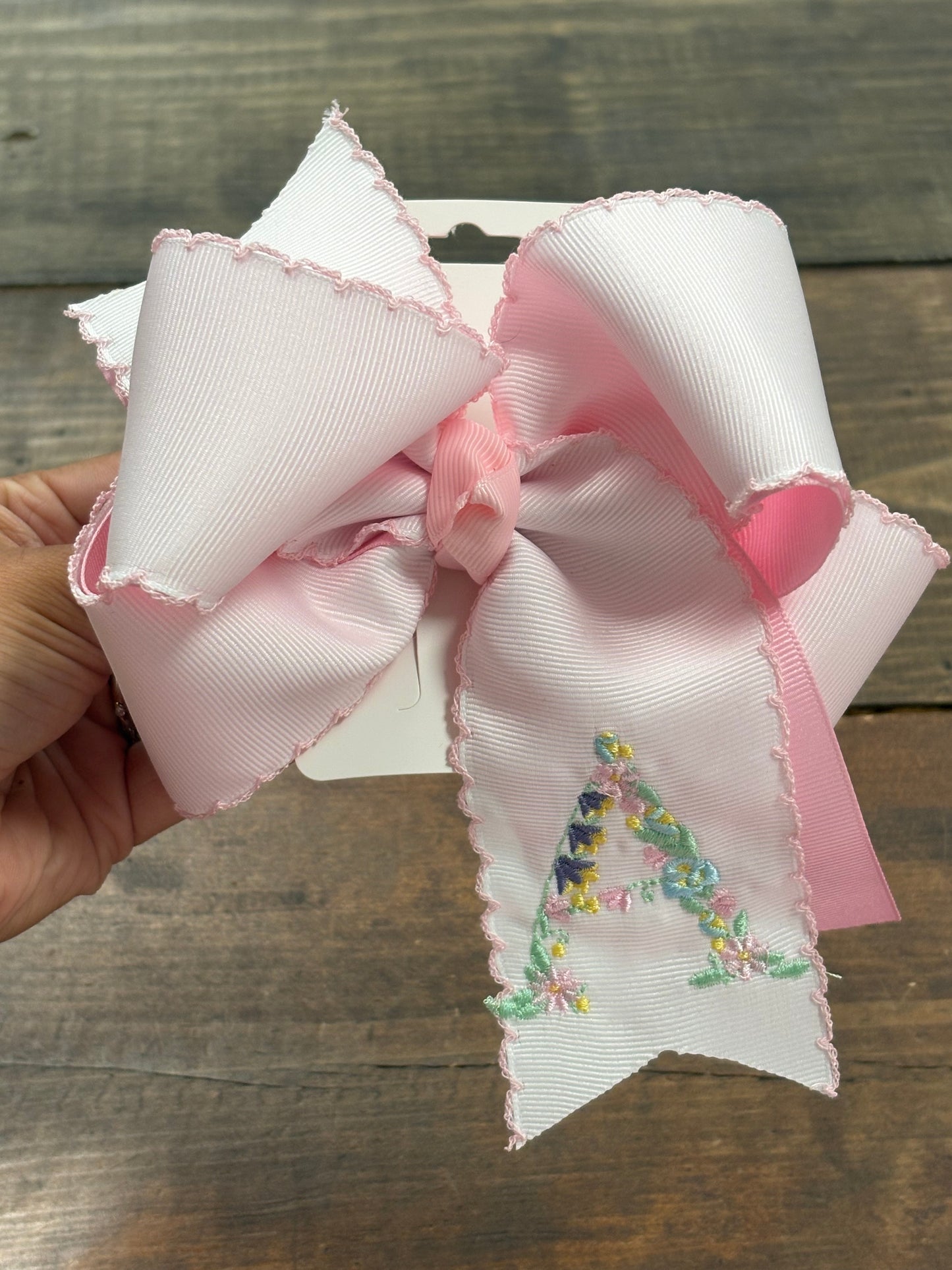 Floral Initial Embroidery Hair Bow