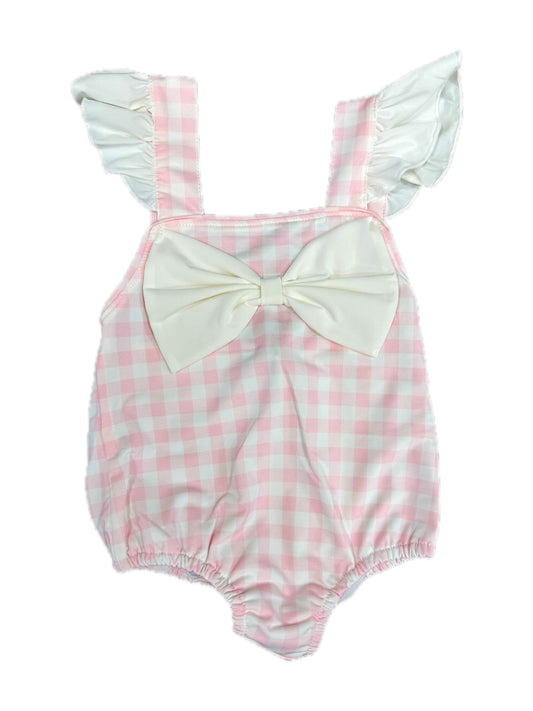 1PC Pink Bow Gingham Swim