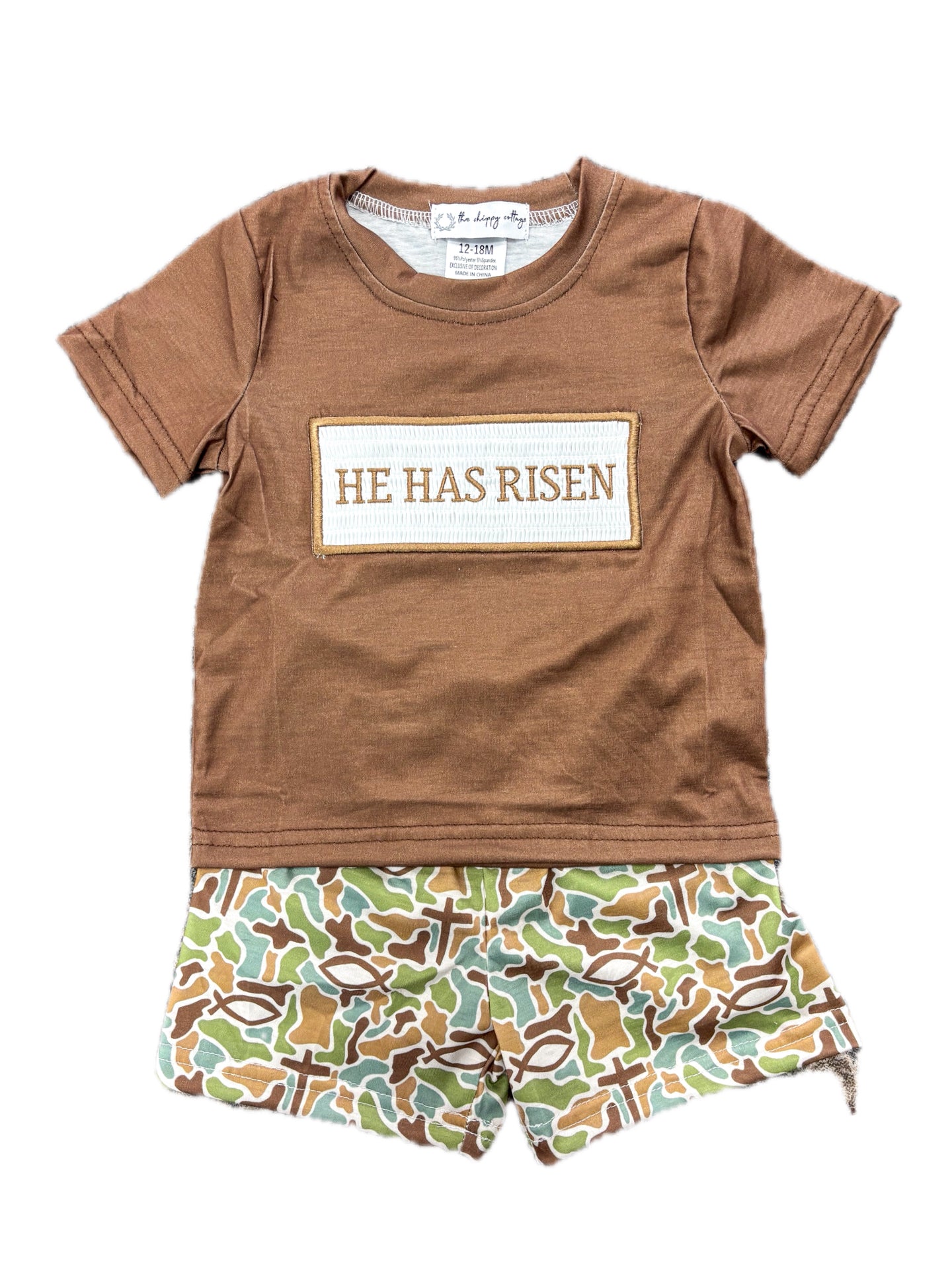 He Has Risen Camo Smock Short Set