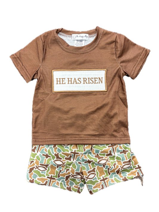 He Has Risen Camo Smock Short Set