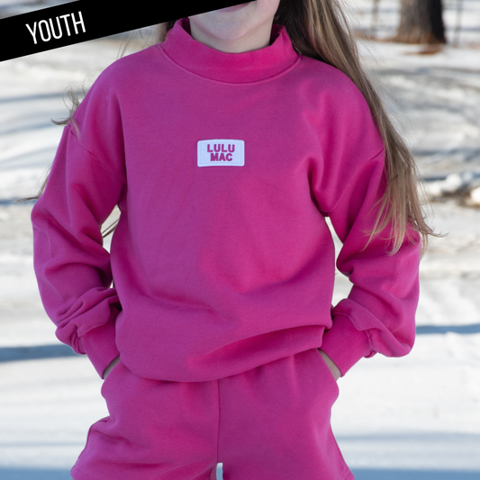LULU MAC KID LONGSLEEVE TERRY CLOTH TOP-HOT PINK