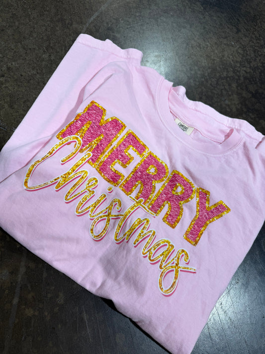 Faux Glitter Merry Christmas Tee