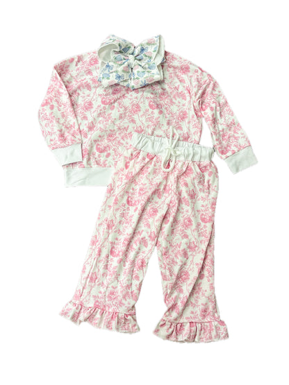 Pink Floral Flare Pant Set
