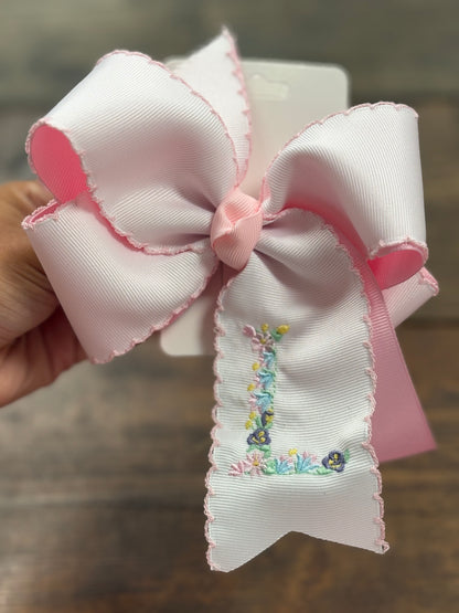 Floral Initial Embroidery Hair Bow