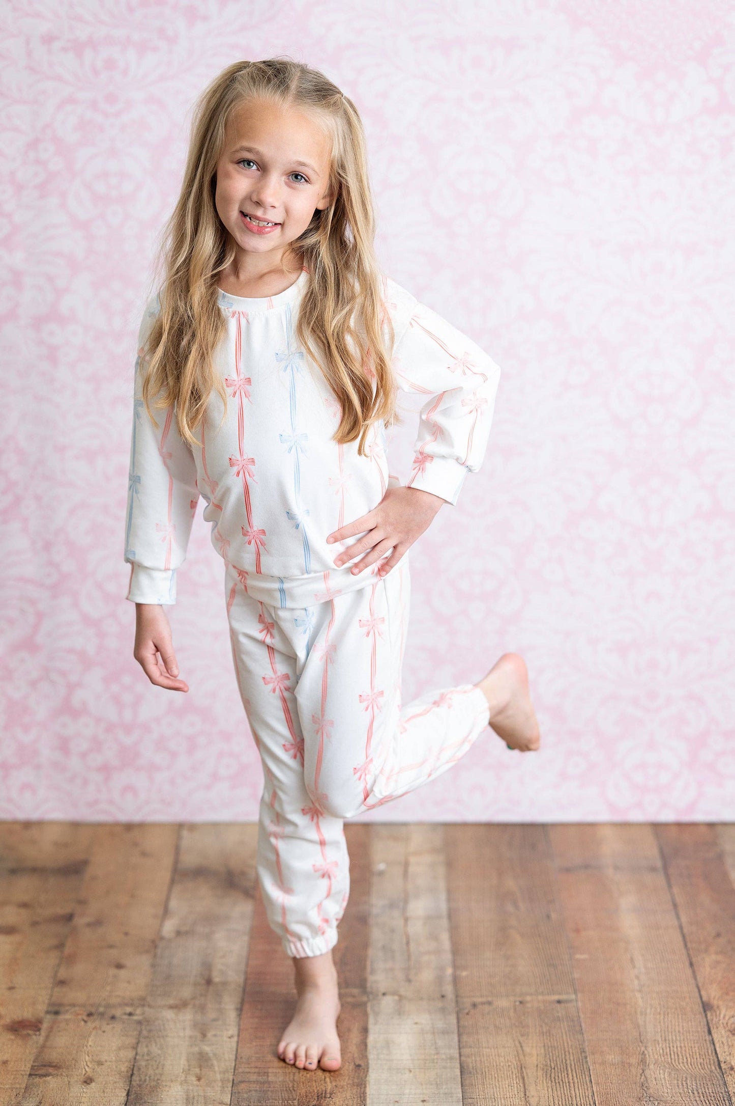 Girls Coquette Ribbon Bow Two Piece Lounge Set