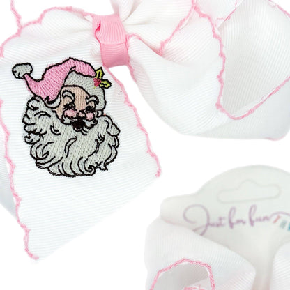 Pink Santa Embroidered Moonstitch Bow