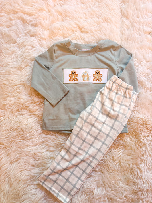 Boy Gingerbread Plaid Pant Set