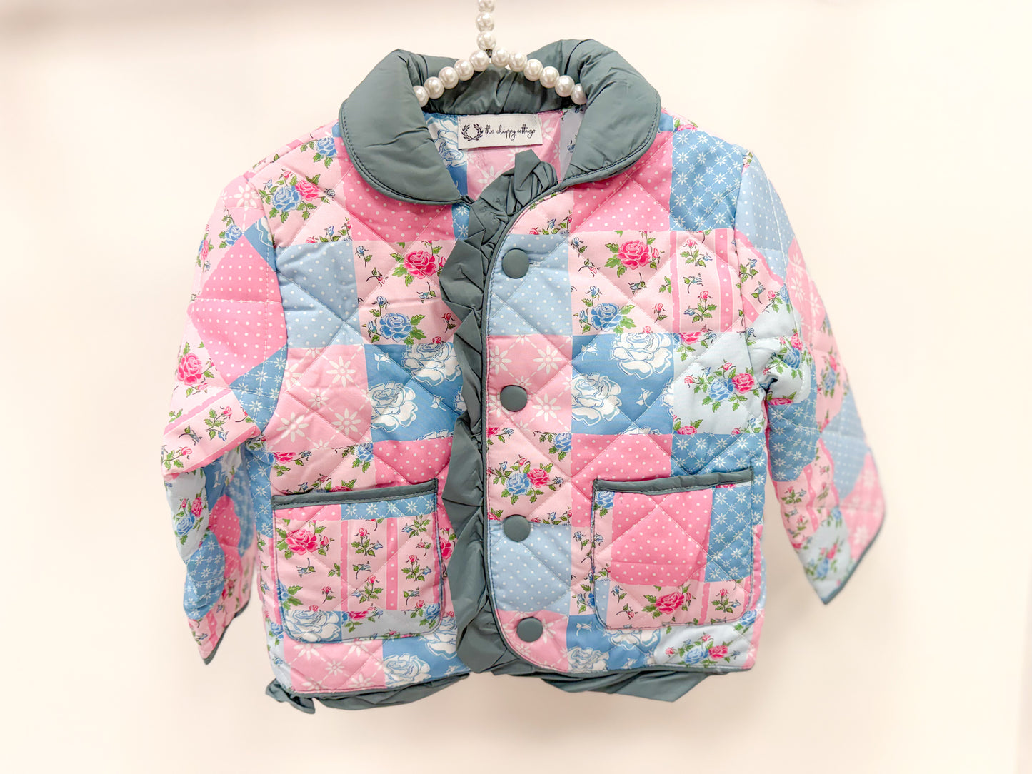 Pink and Blue Floral Patchwork Ruffle Coat