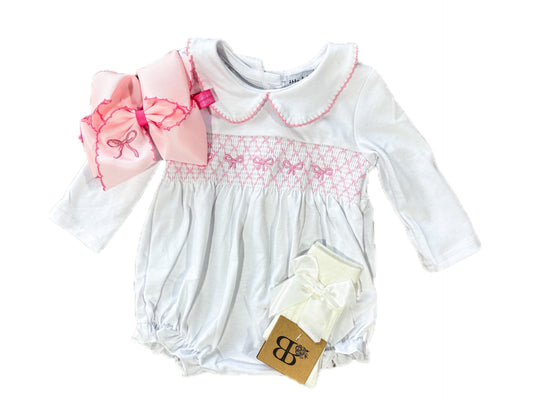 Pink Bow Smocked Bubble