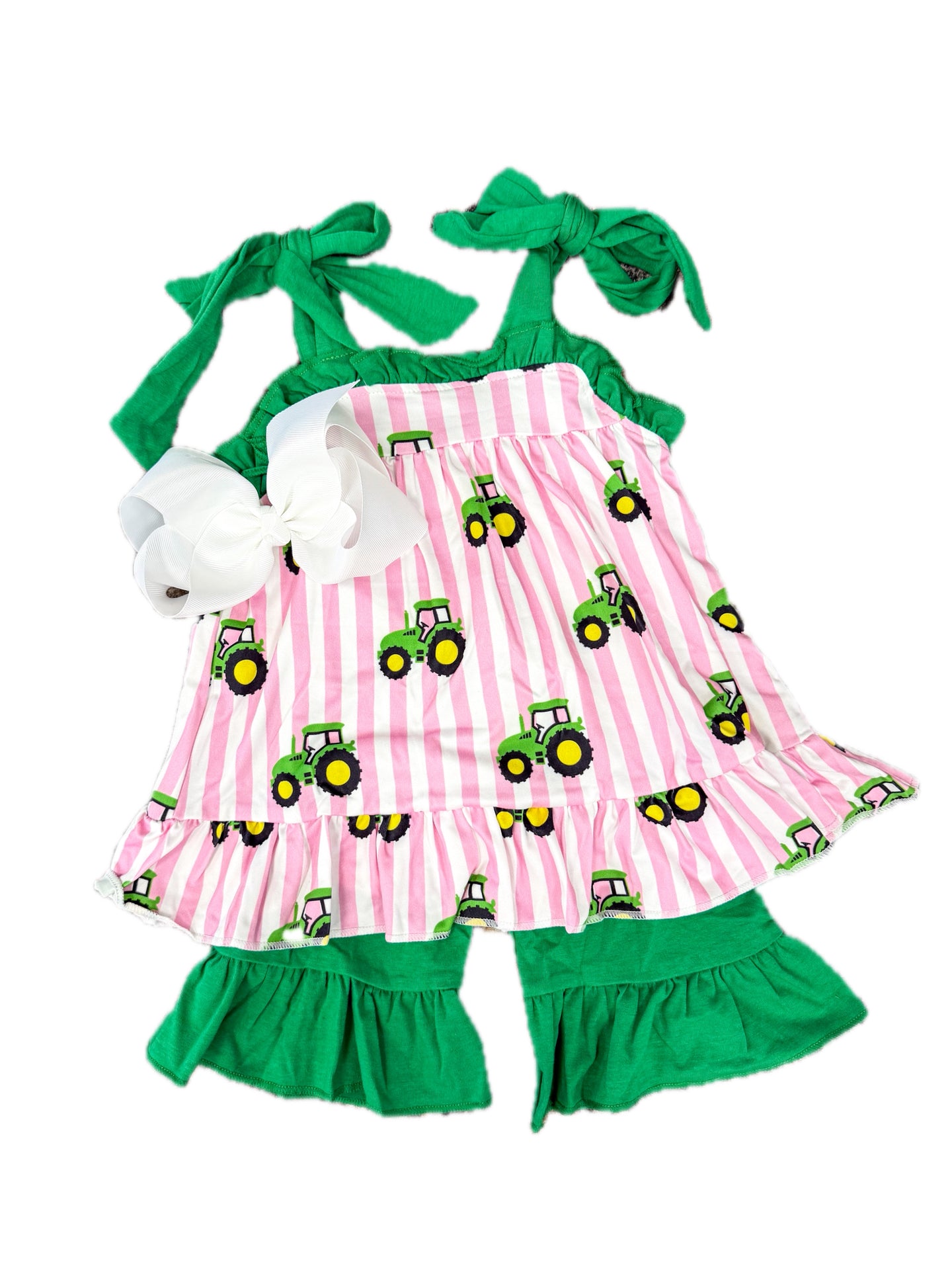 Girl Striped Tractor Short Set