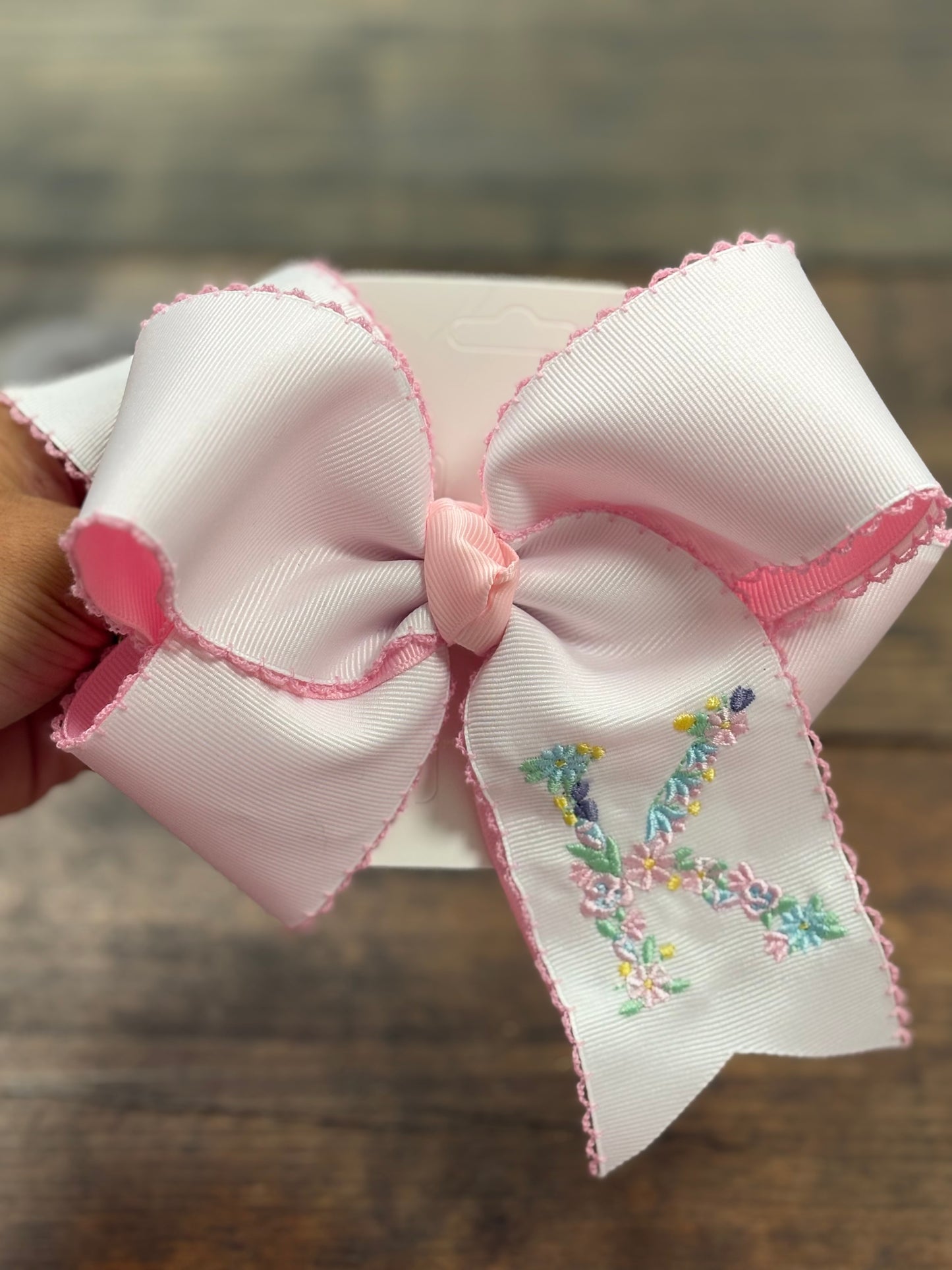 Floral Initial Embroidery Hair Bow