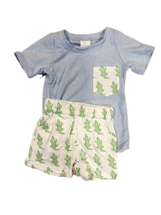 Baby Blue Alligator Short Set