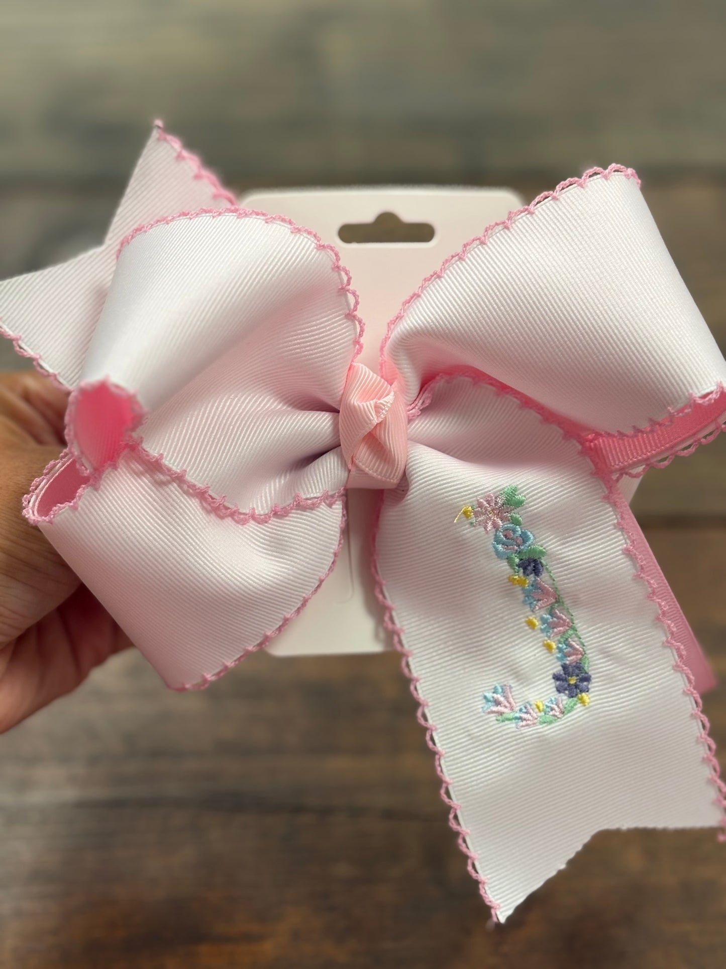 Floral Initial Embroidery Hair Bow