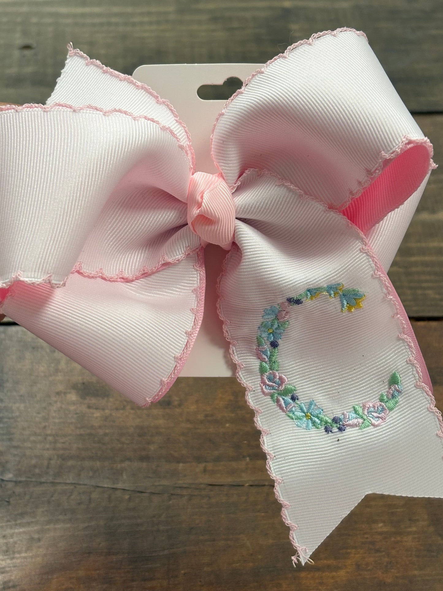 Floral Initial Embroidery Hair Bow