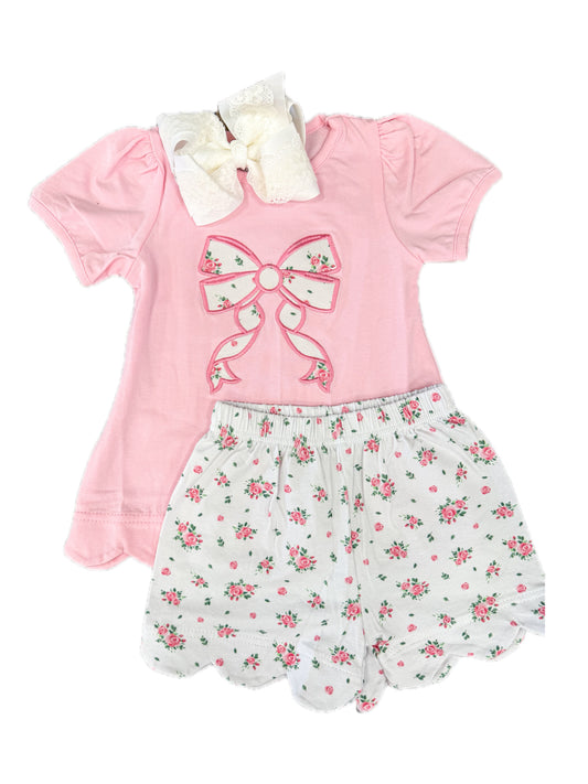 Pink Floral Bow Short Set