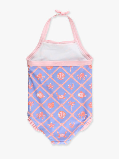 Girls Tropical Trellis Halter One Piece Swimsuit