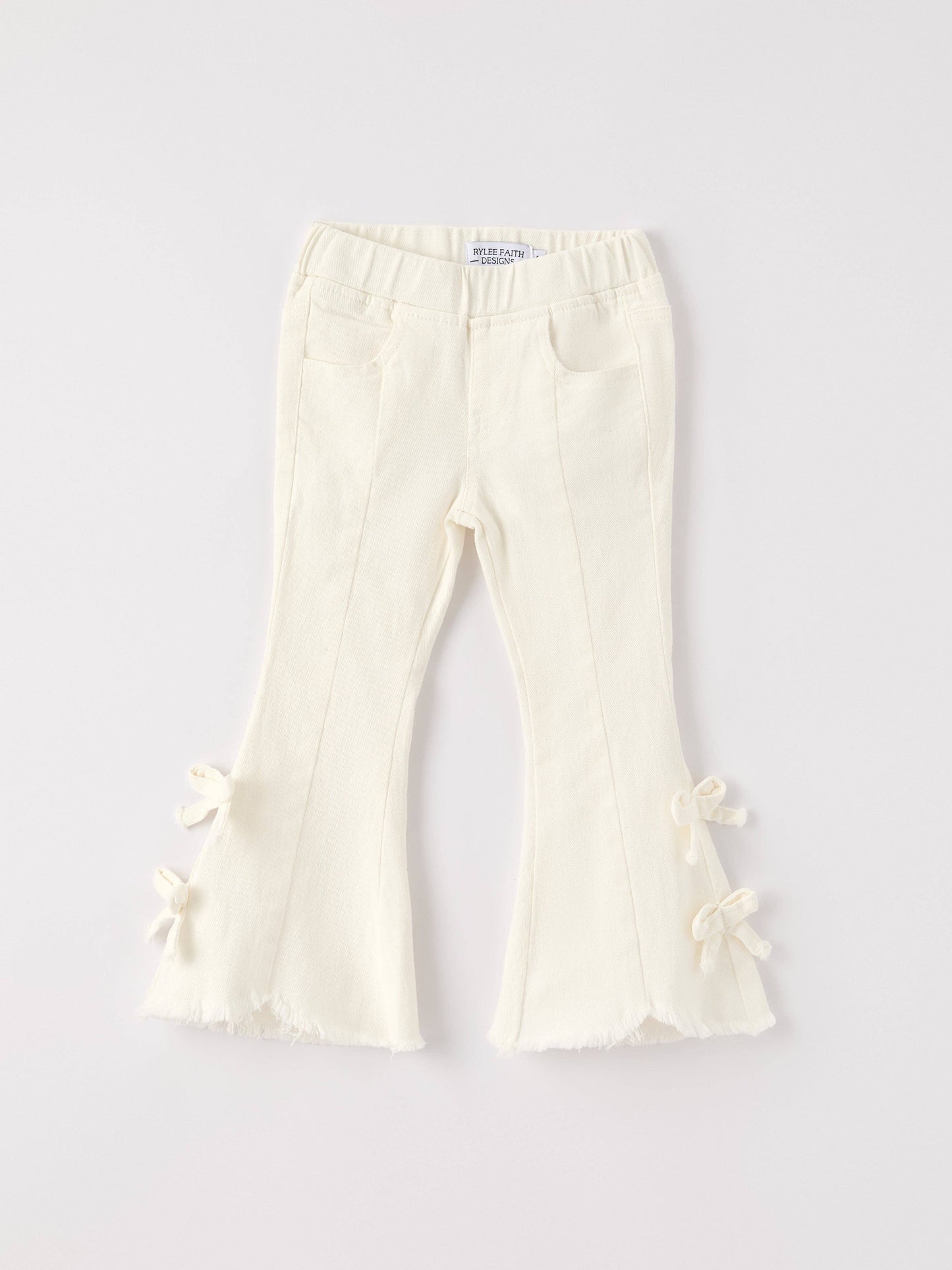 Charming White Denim Pants with Cute Bows