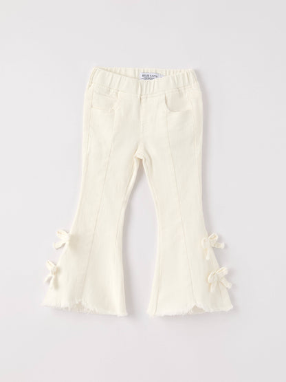 Charming White Denim Pants with Cute Bows