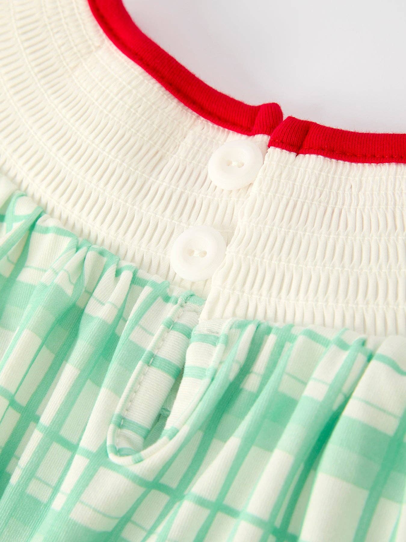 Christmas Girl Smock Embroidery Green Plaid Dress