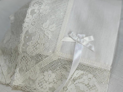 Linen Keepsake Baby Bonnet W/ Lace