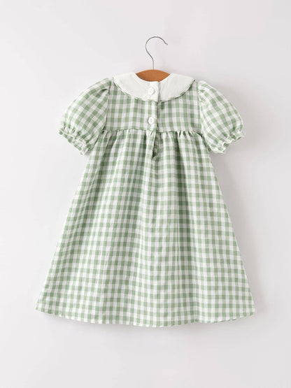 Fall Halloween & Thanksgiving Pumpkin Applique Plaid Green Girls Dress