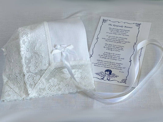 Linen Keepsake Baby Bonnet W/ Lace