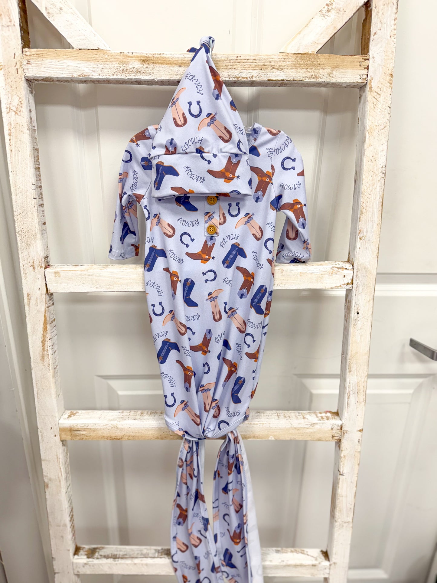 Blue Howdy Knot Gown + Hat
