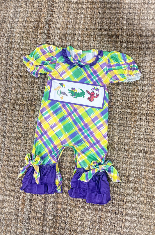 Mardi Gras Plaid Girl Romper