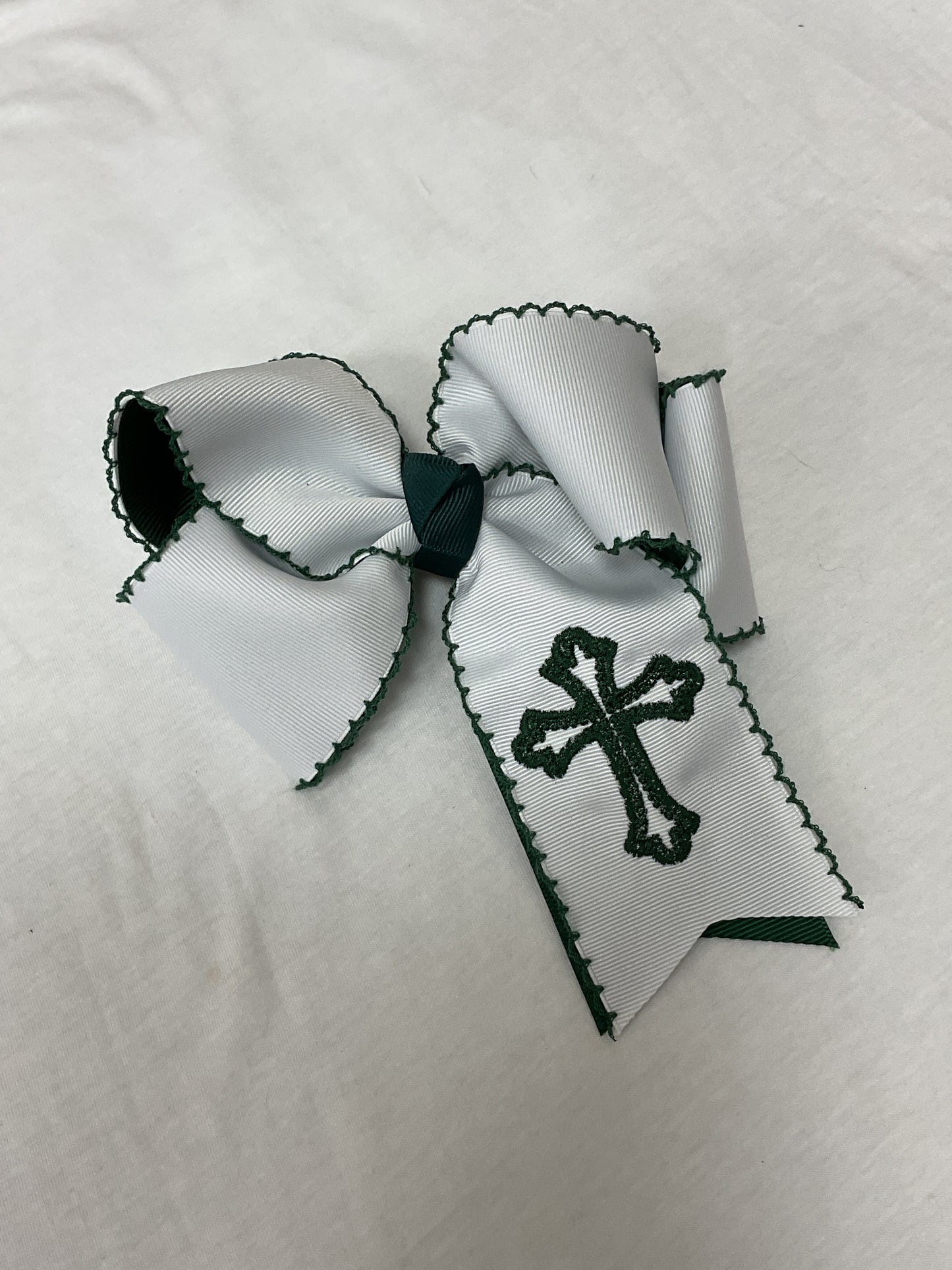 Green and White School Bows