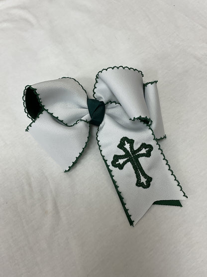Green and White School Bows